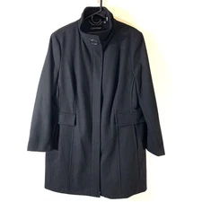 Calvin Klein Women's Black Wool Blend Walker Coat Sz 0X NWOT Stand Collar Zip