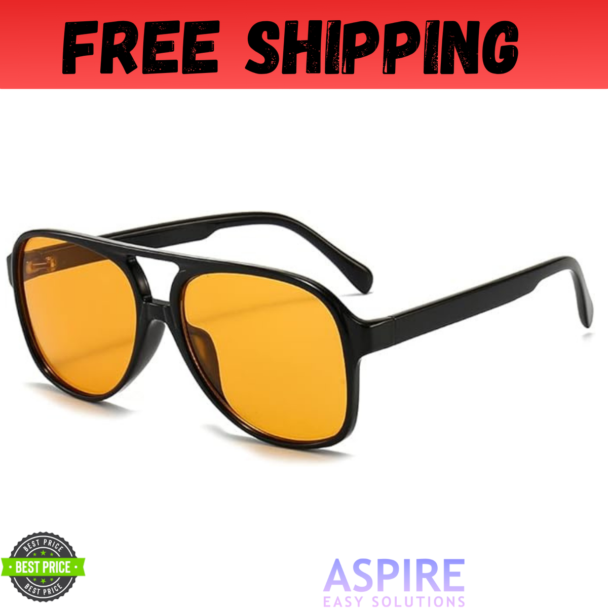 Retro Vintage 70s Sunglasses for Men Women Oversized Yellow Lens