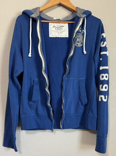 Abercrombie Fitch Y2K Youth Large Muscle Jacket Hoodie Blue Thrashed See Pics - Picture 3 of 11