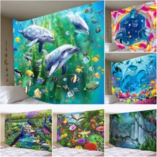 Large Dolphin Peacock Tapestry Wall Hanging Bedspread Throw Tablecloth Wall Art