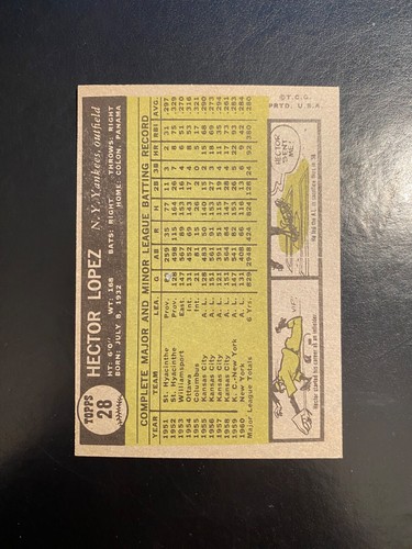 1961 TOPPS BASEBALL #28 HECTOR LOPEZ!! $ 1 VERSAND!! - Bild 2 von 2