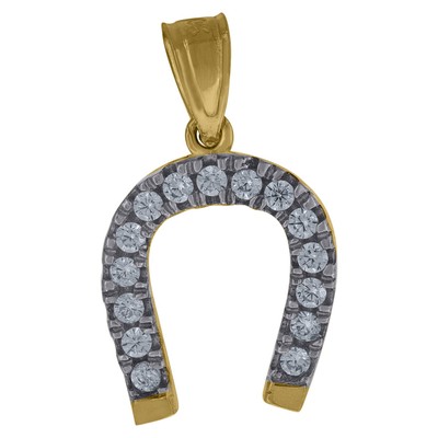 10k Two-Tone Gold Cubic Zirconia Horseshoe Good Luck Charm Pendant 0.8gm