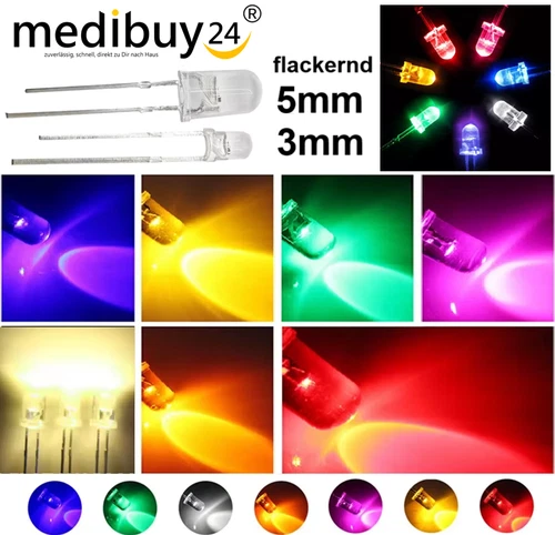LED Diode Flackerlicht 3mm 5mm Lichtdioden 20mA 3V Licht Modellbau Feuer Kerze
