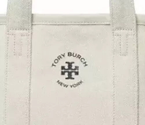NWT TORY BURCH Mini Mercer Tote Hand Bag Purse Ivory Canvas Black