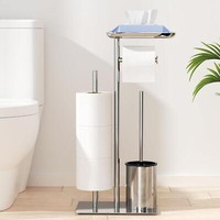 Toilettenpapierhalter Stehend Silber Mit Ablage, Wc Garnitur Wc BüRste