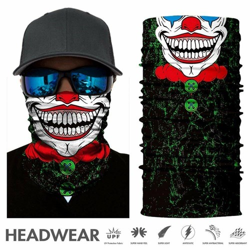 Skull Joker Clown Neck Gaiter UV Protection Face Mask Scarf Breathable Balaclava - Picture 3 of 29