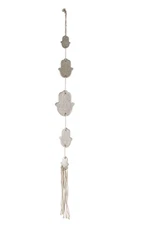 Flora Bunda White Ceramic & Macramé Hamsa Hand  Hanging Wall Decor W Tassel NWT