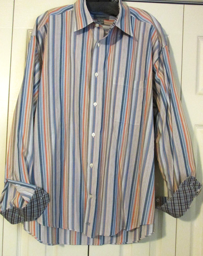 Chemise Homme Johnston & Murphy, Manches Longues, Taille XL, Rayures Grises - Très Bon état