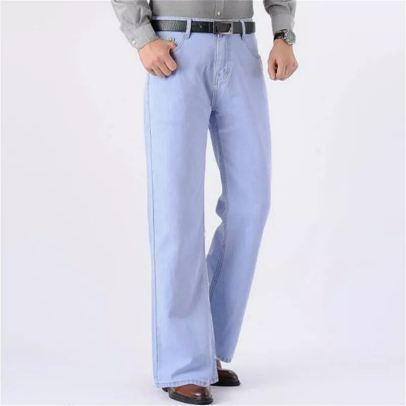 Men Bell Bottom Jeans Retro Flared Denim Pants Wide Leg Long Trousers Casual Fit