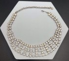 Vintage Clear Prong Set Rhinestone Choker Necklace Silver Tone Metal 11.5”-14.7” — photo 1