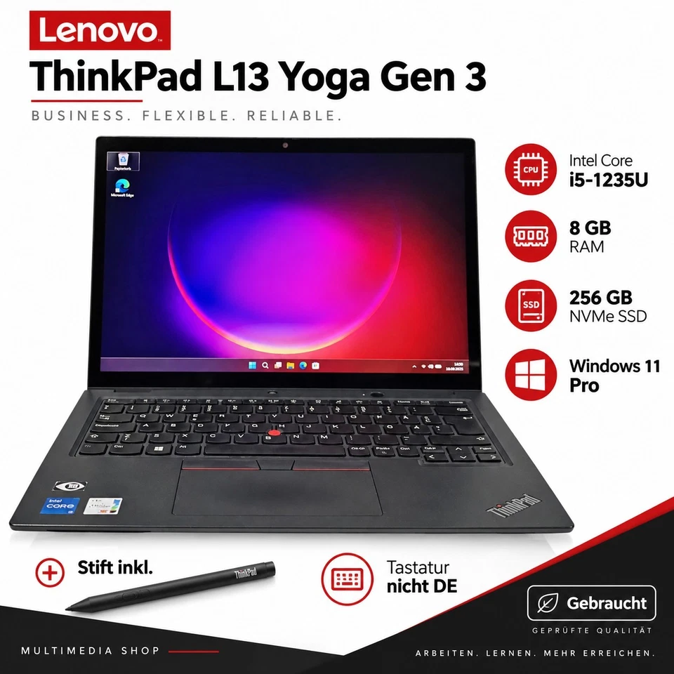 Lenovo ThinkPad L13 Yoga G3 · i5-1235U · 8GB · 256GB, Foto 1 von 5