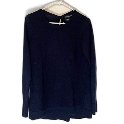 Cynthia Rowley Sweater L Blue 100% Extrafine Merino Wool Preppy Business Casual 