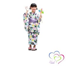 Kids' Yukata Set Navy Blue with Pastel Morning Glory and Snowflake Pattern