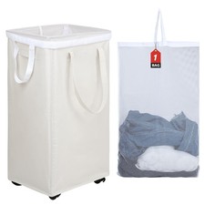 DOKEHOM 90L X-Large Laundry Basket with Removable Wash Bag on Wheels, Collaps...