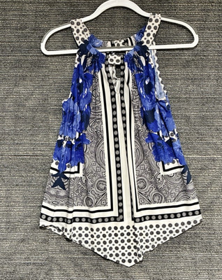 INC International Concepts M Blue Black White Paisley Chiffon Keyhole Tank Top