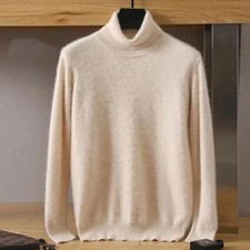 Men's Fall Winter Mink Cashmere High Neck Sweater - Loose Knit Layering Top Gift