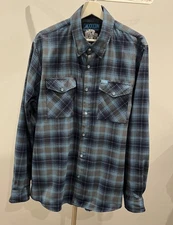 Dixxon Flannel Shirt The Maverick Mens Large Blue Plaid Pearl Snap