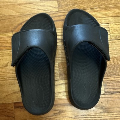 OOFOS Men's Black Slip-On Slide Sandals, Size 10, Open Toe, Synthetic