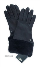 UGG Leather Long Glove Black Fur Gloves Womens Size Large L NWT 
