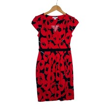 New York & Company Stretch Womens Red Wrap Dress Size XS Floral Print