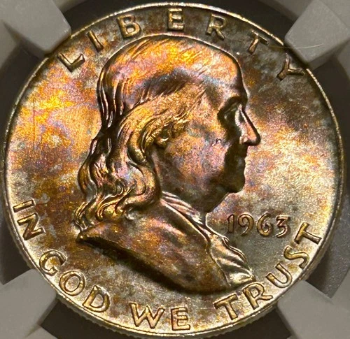 1963 D Franklin Silver Half Dollar NGC MS65 FBL Beautifully Toned See Video