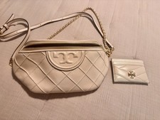 Tory Burch Fleming Quilted Leather Belt Bag Chain Ivory With Card Wallet