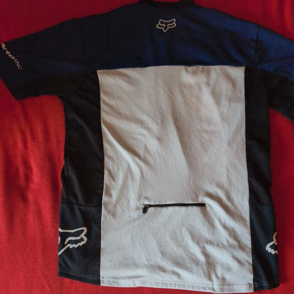 Camiseta deportiva de ciclismo Fox Racing grande para hombre blanca azul y negra 1/4 cremallera manga corta Foto 4 de 4