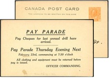 CANADA 1¢ ADMIRAL BUFF PAY PARADE FOR DRILL FEB 1922 P50