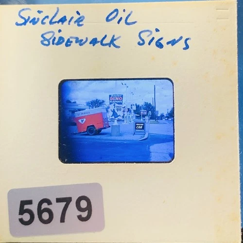 Vintage Sinclair Oil Gas Station U-Haul Dino Playmates Sidewalk Signs 35mm Slide