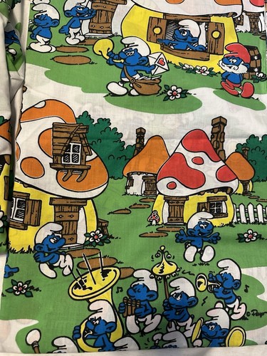 Vintage Schlümpfe Dorf Twin Spannbetttuch & flaches Laken Kissenbezug Set bitte LESEN - Bild 6 von 13