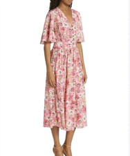 Elie Tahari Dress 10 All Silk French Countryside Midi Floral Flare Bloomcore