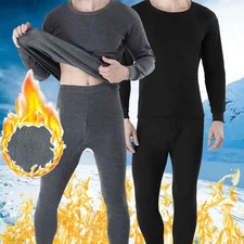 Men Winter Thermal Underwear Fleece Thick Lined Long Johns Top Bottom Warm Set
