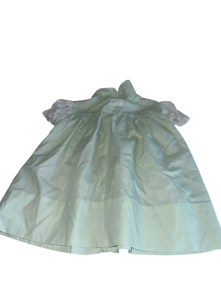 Vestido Vintage Polly Flinders Niña Pequeña Talla 18M Verde Claro Ojales Foto 4 de 4