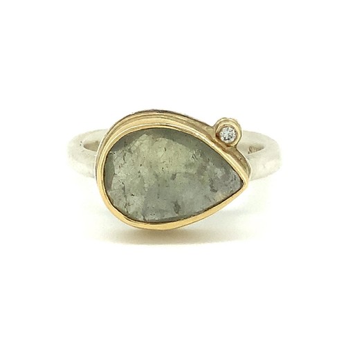 Vintage Jamie Joseph Aquamarine, Diamond, 14K YG, Sterling Silver Ring Sz. 6.75