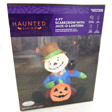 4' Thanksgiving LED Self-Inflatable Fall Harvest Scarecrow Sitting With Pumpkin