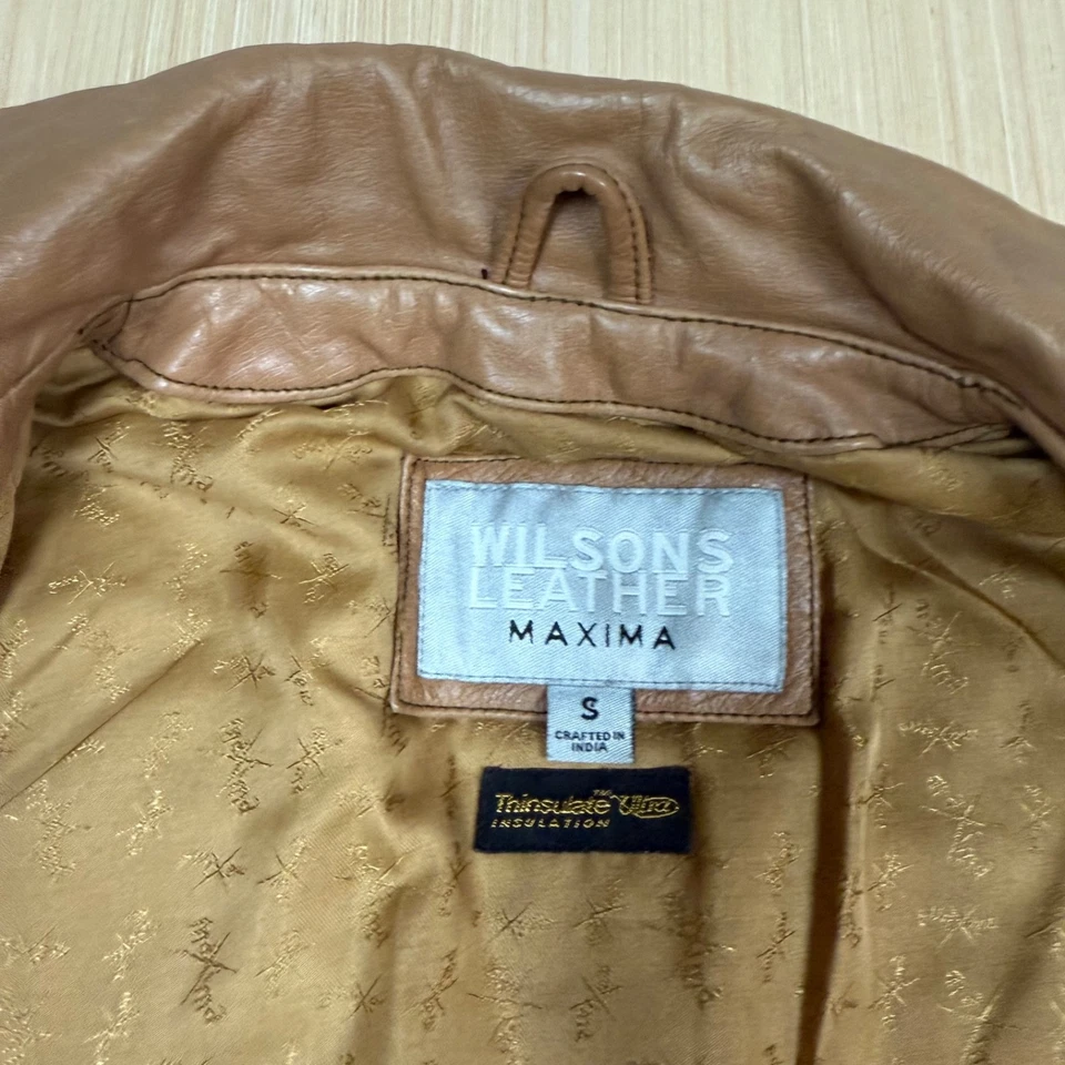 Gabardina Máxima de Cuero Wilson Vintage Pequeña Chaqueta con Cinturón Marrón Carmelo y2k Foto 3 de 4