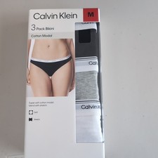 Underwear Women Calvin Klein Bikini 3 Pack Black/Gry/Wht Cotton New M