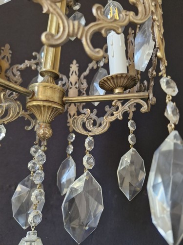 Antique Vintage Brass & Crystals French Chandelier Ceiling Lamp Light 3 Lamps - Picture 17 of 17