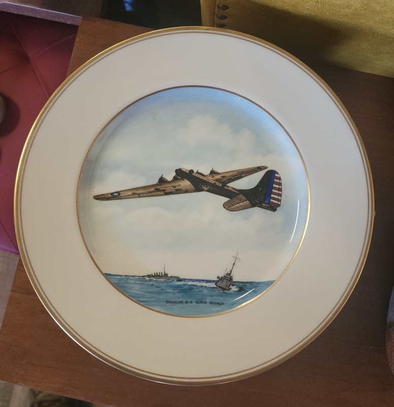11 Painted World War 2 American Airplane 11" Plates with Brass Chargers Aviation