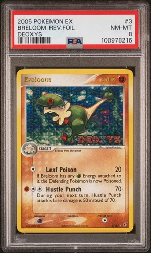 2005 POKEMON EX DEOXYS #3 BRELOOM-REVERSE FOIL PSA 8