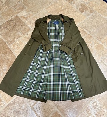 90s Burberrys Olive Trench Coat M46/48 Olive Check Lining w/ Wool Insert+collar