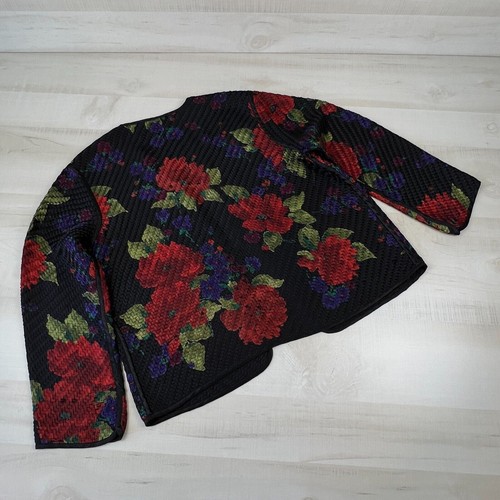Chicos Design 2 Womens Cardigan Sweater Medium Silk Open Front Floral Woven - Picture 9 of 11