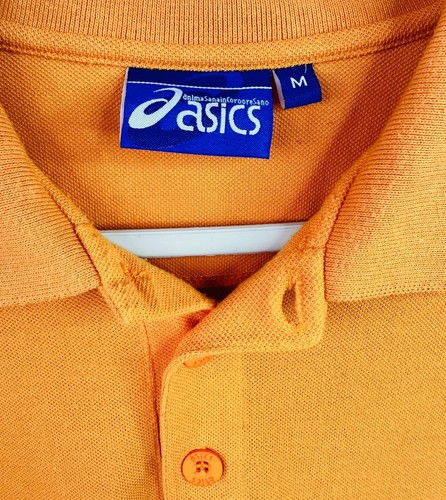 Asics Mens Orange Polo Top Size Medium VGC Short Sleeved Cotton Mix Logo - Picture 2 of 6