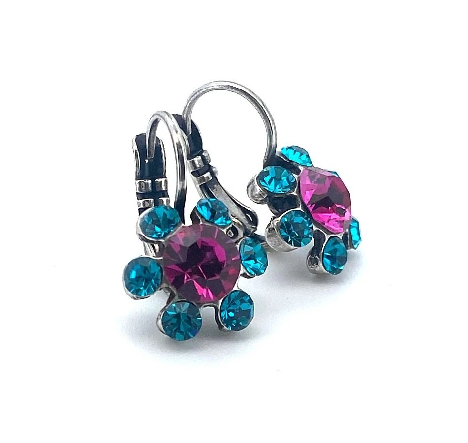 Earrings By Mariana Woman Stylish Floral Fuchsia and Teal Swarovski Crystals - Image 3 of 4