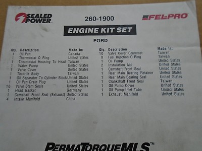full Engine Gasket Set Fel-Pro 260-1900 fits  1998 1999  escort mystique