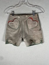 Vintage Bergfreund Lederhosen Gray Hearts Suede Leather Oktoberfest