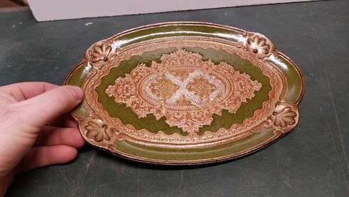Vassoio Vintage In Legno Intagliato E Decorato A Mano Fiorentino Modernariato - Foto 2 di 12