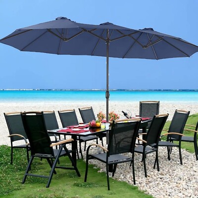 15ft Outdoor Patio Umbrella Double Side Large Market Umbrella Crank with  Base | eBay