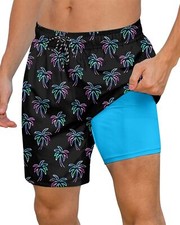 Men's 2 in 1 Swim Trunks with Compression Liner Quick Dry Anti Chafe 7" Inseam