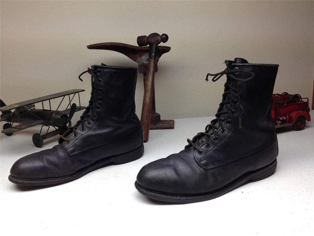 Vintage 1981 Black Leather Military Motorcycle Combat Boots Size 10.5